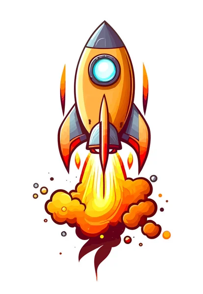 Kreslená Raketa Startuje Koncept Dobrého Začátku Projektu Nebo Podniku — Stock fotografie