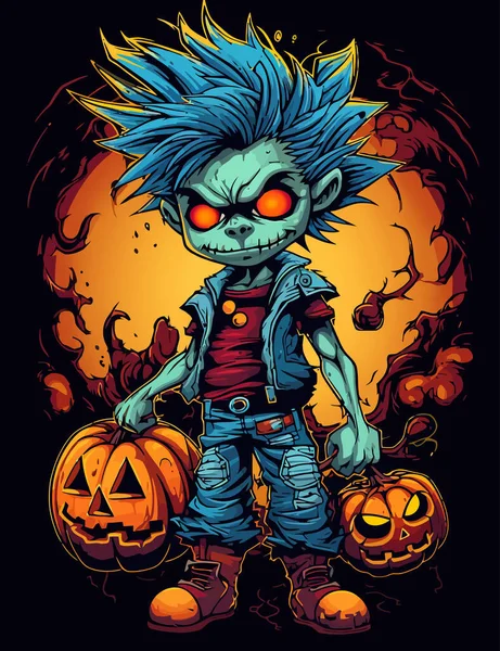 Crazy zombie in a Halloween scenery