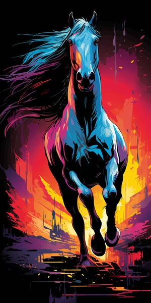 A running horse in an abstract version of pop art