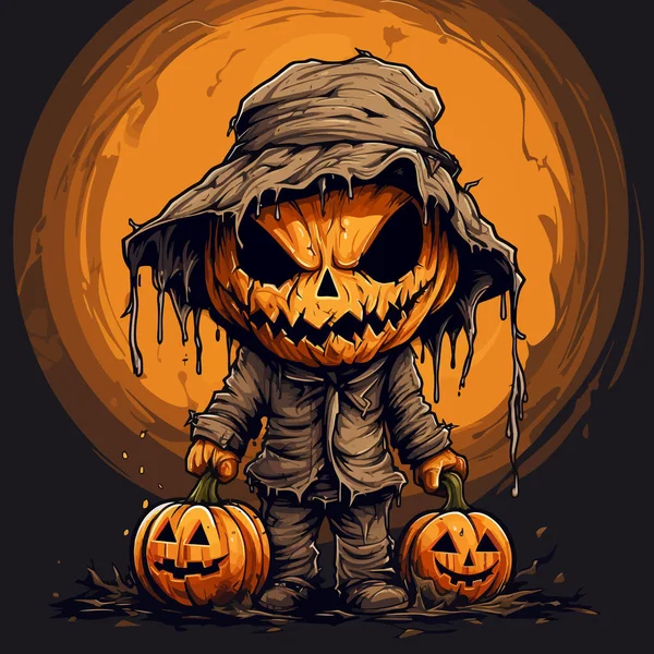 Enge Karakter Met Jack Lantaarn Hoofd Halloween Illustratie — Stockfoto