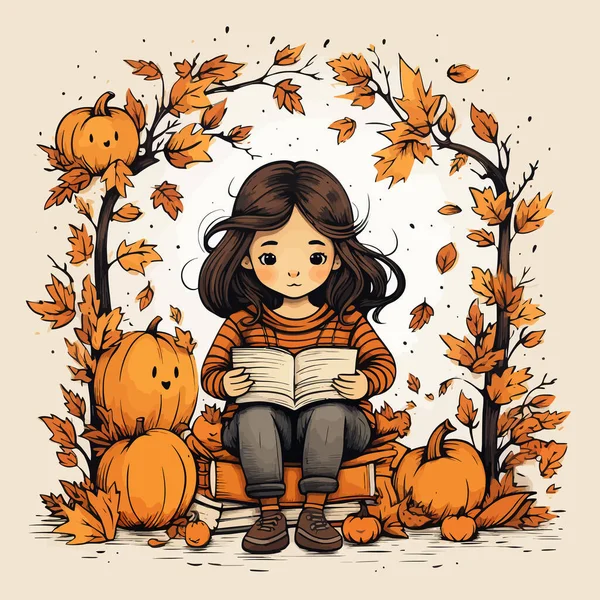 Uma Rapariga Ler Livro Outono Conceito Hobby Favorito Fotos De Bancos De Imagens