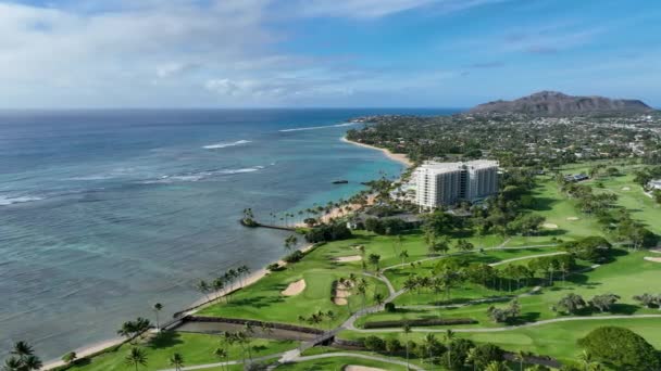 Vista Aérea Kahala Con Golf Océano Pacífico Honolulu Hawai — Vídeo de stock