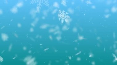 Soyut Noel Kar Taneleri arkaplanı. Düşen Noel kar tanecikleri mavi renge düşer. Kar taneleri dekorasyon efekti