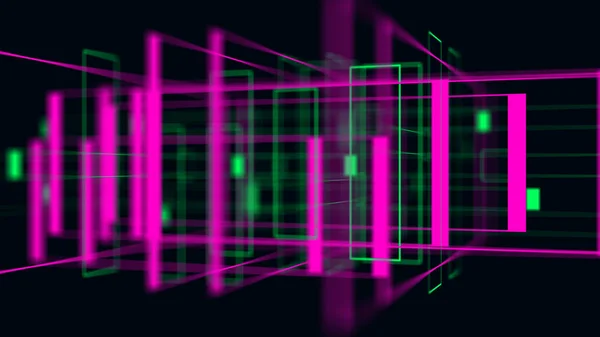 Colorful pink and green 3D geometrical neon space background VJ loop. Glossy colorful shapes