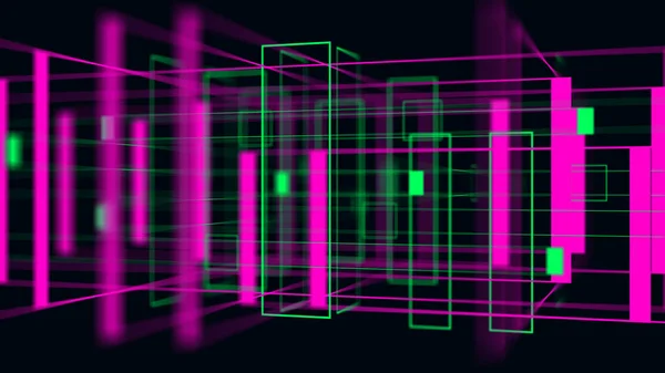 Colorful pink and green 3D geometrical neon space background VJ loop. Glossy colorful shapes