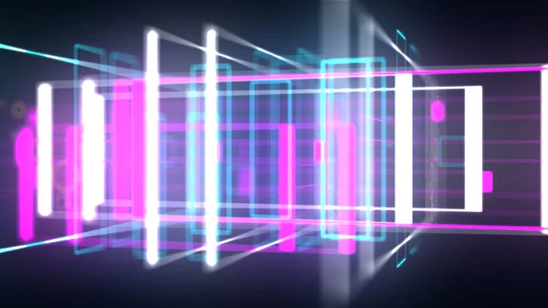 Colorful 3D geometrical neon space background VJ loop. Glossy colorful shapes