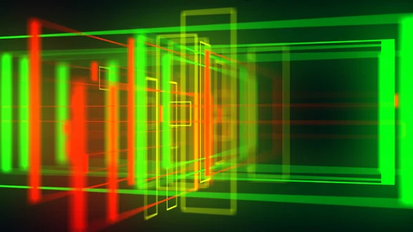 Colorful red and green 3D geometrical neon space background VJ loop. Glossy colorful shapes