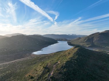 Landscape View of Lake Hodges and San Diego County North Inland from summit of Bernardo Mountain Peak in Poway California 