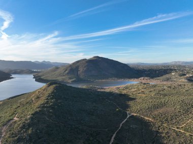 Landscape View of Lake Hodges and San Diego County North Inland from summit of Bernardo Mountain Peak in Poway California  clipart