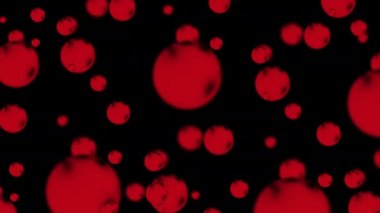 Abstract composition with red colored flying spheres on a black background. Glowing decorative