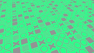 Repeating pattern of geometric shapes with circle, square and X abstract background