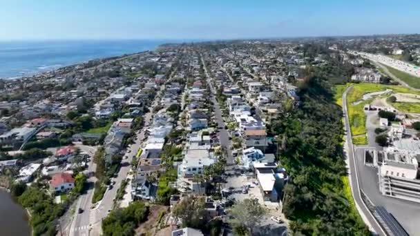 Aerial View Encinitas Town Ocean Taustalla Etelä Kalifornia Yhdysvallat — kuvapankkivideo