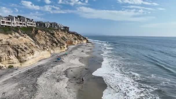 Del Mar Sahilleri Nin Havadan Görünüşü Kaliforniya Kıyıları Uçurumları Pasifik — Stok video