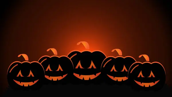 Pumpkins carved silhouette scary faces. Halloween dark background with Jack o lantern.