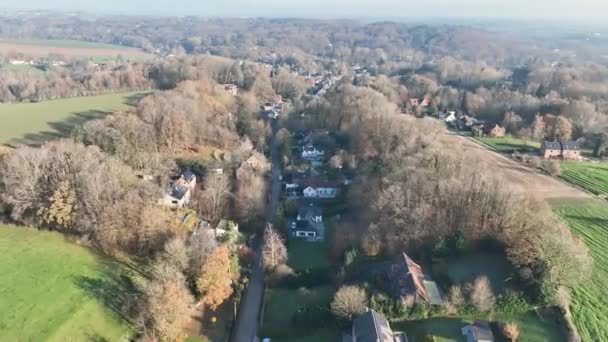 ウォルーン ベルギー ヨーロッパの国の側面エリアの森林と農地に囲まれた家屋の空中ビュー — ストック動画