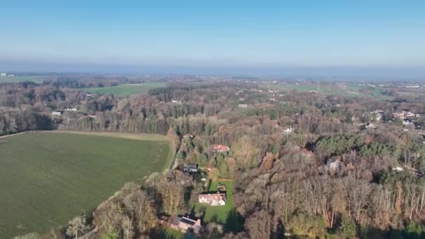 Luftaufnahme Von Häusern Umgeben Von Wald Und Ackerland Der Ländlichen — Stockvideo