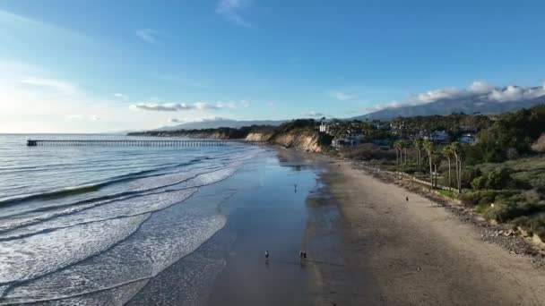Vista Aérea Del Acantilado Playa Con Océano Santa Barbara California — Vídeos de Stock
