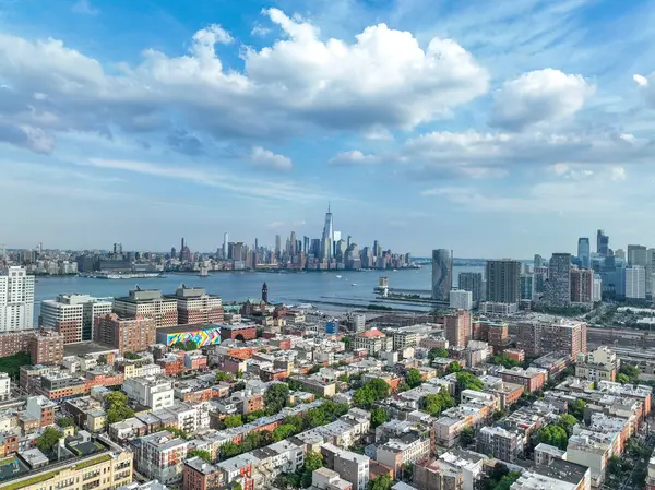 stock image Aerial View of Hoboken downtown and Manhattan Skyline on the background.