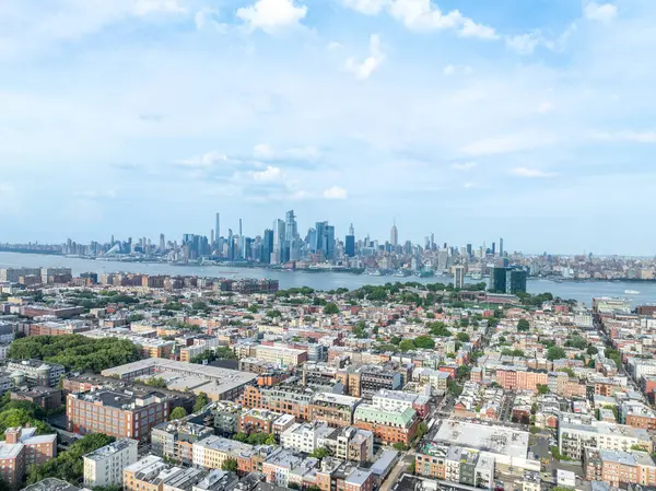 stock image Aerial View of Hoboken downtown and Manhattan Skyline on the background.