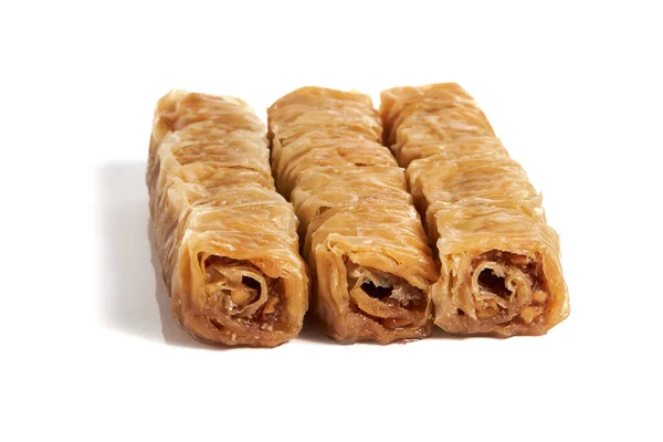 Turecké Sladké Pečivo Baklava Vlašskými Ořechy Izolované Bílém Pozadí — Stock fotografie