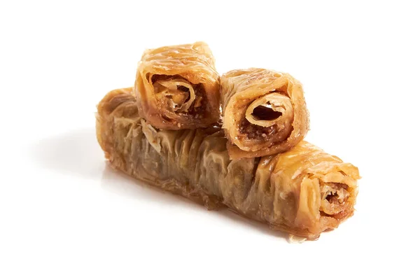 Turkish Sweet Pastry Baklava Walnuts Isolated White Background — Stock Photo, Image