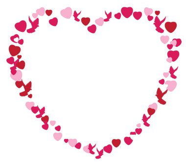 vector illustration of a frame heart made of hearts and doves. valentine's day.