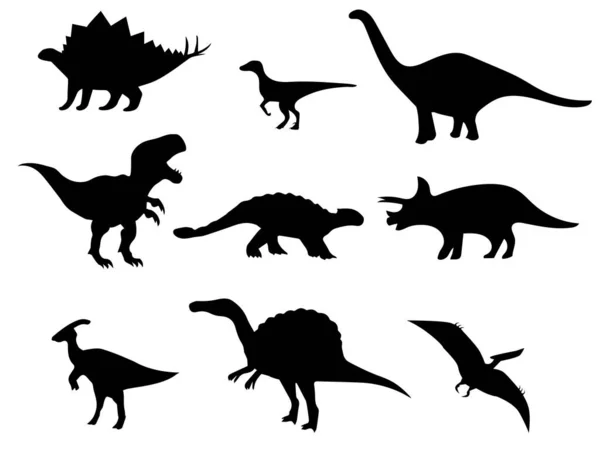 Vector Illustration Nine Dinosaurs Isolated White Background — Vetor de Stock