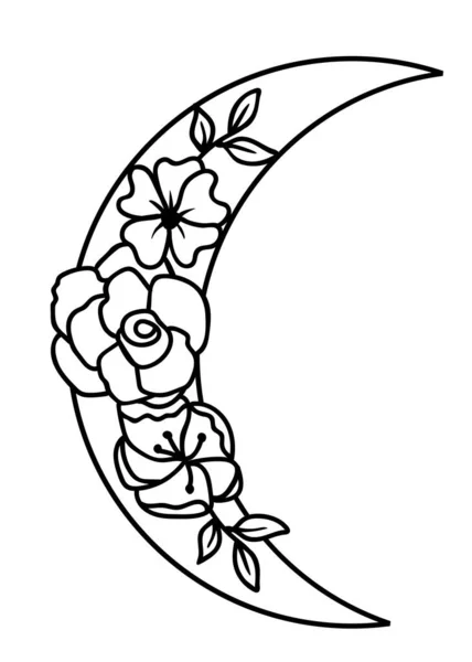 Vector Illustration Floral Moon Boho Flowers Moon Crescent — Stock Vector