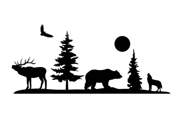 Ilustração Vetorial Natureza Fundo Selvagem Com Animais Selvagens —  Vetores de Stock