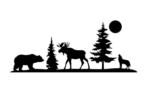 Wektorowa Ilustracja Natury Tło Dzikiej Przyrody Dzikimi Zwierzętami — Wektor stockowy