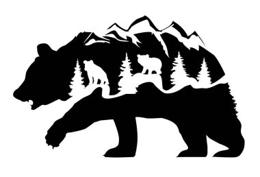 Bir ayının vektör çizimi, fantezi sanatı, ayı ormanı, anne ayı.