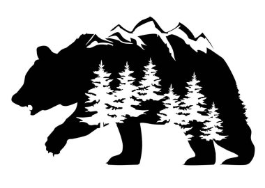 Bir ayının vektör çizimi, fantezi sanatı, ayı ormanı, anne ayı.