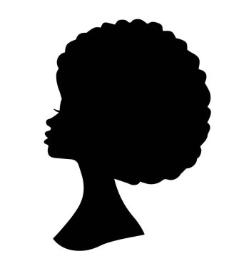Kadın baş siluetinin vektör çizimi, dişi Afro.