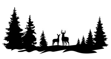 vector illustration of a deer family in the woods. clipart