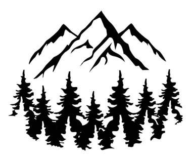 Vektör Dağları ve Orman Silueti.
