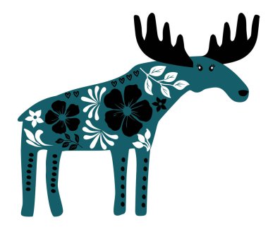 vector illustration of Scandinavian animal. Christmas background. Moose.