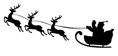 Noel Baba ve ren geyikleriyle bir Noel sahnesinin vektör çizimi.