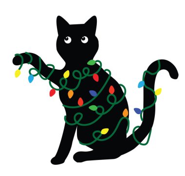 vector illustration of a funny cat and a Christmas tree. clipart