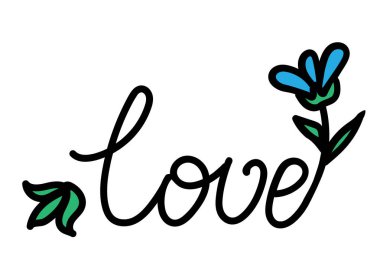 Çiçekli sevgililer günü aşk metninin vektör çizimi.