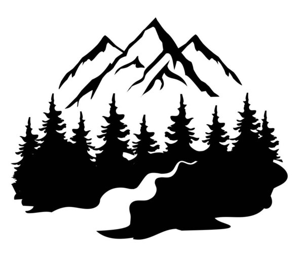 Vector illustration of a mountain scene with a river.