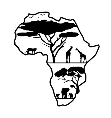 Hayvanlarla dolu bir Afrika kıtasının vektör çizimi.