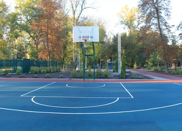 Kosárlabda Pálya Ukrajnában Városi Környezetben Őszi Háttérrel — Stock Fotó