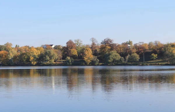 Вид Озеро Чеха Сумському Міському Парку — стокове фото