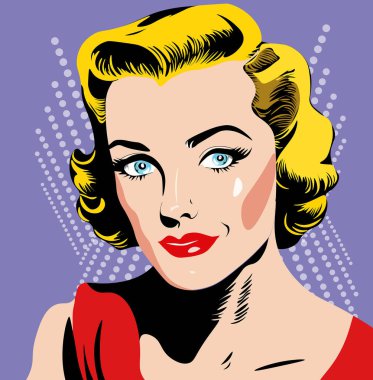 Kıvırcık saçlı, eski moda bir kadın. Eski 50 'ler 60' lar Biçimi