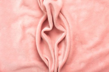 Pink soft fabric shaped as female genital organs, vulva and labia, vagina concept. High quality photo