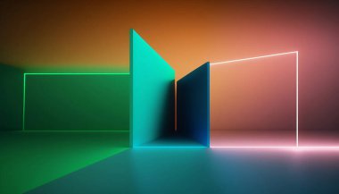 Neon arka plan konsepti neon ışık grunge arkaplan 3D görüntüleme odası. Yüksek kalite fotoğraf