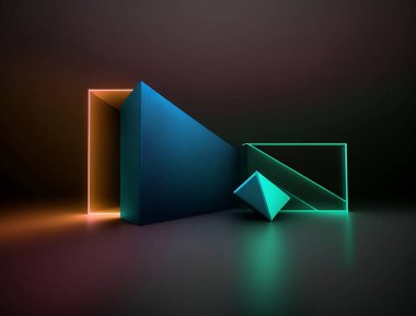 Neon arka plan konsepti neon ışık grunge arkaplan 3D görüntüleme odası. Yüksek kalite fotoğraf