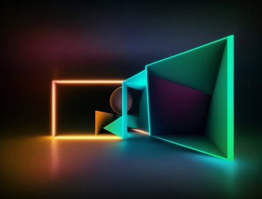 Neon arka plan konsepti neon ışık grunge arkaplan 3D görüntüleme odası. Yüksek kalite fotoğraf