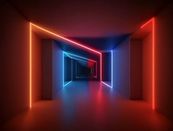 Background Empty Room Corridor Spotlight Colorful Neon Light Reflection Tiles — Stock Photo, Image
