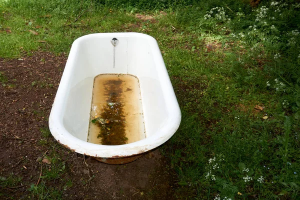 Uma Velha Banheira Cheia Água Escura Campo — Fotografia de Stock